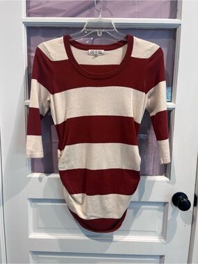 Pink Rose Red and Cream Wide-Stripe Scoop Neck Sweater